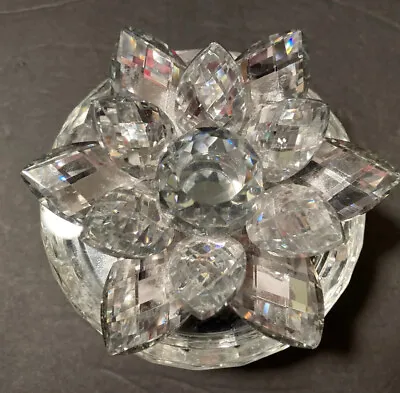 Crystal Covered Trinket Box Vanity Box Jar Crystal Lotus Flower Top • $19.99