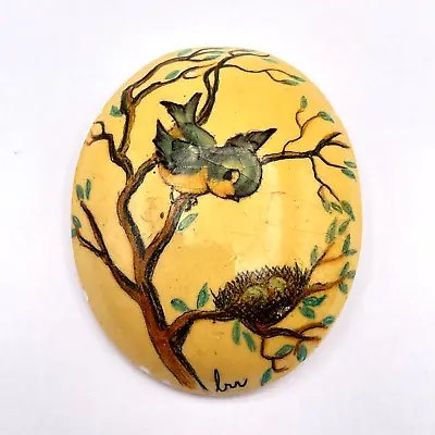 Vintage Hand Painted Porcelain Pin Brooch Bluebird Nest Artist Signed Blue Bird • $12.71