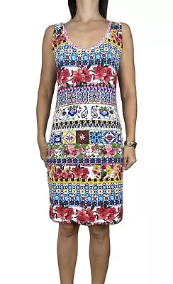 DESIGUAL Multicolour Floral Paisley Print Embellished Bodycon Dress Size L Flaw • $11.48