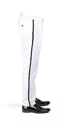 White Tuxedo Pants Men S Tailored Slim Fit  Flat Front Dress Slacks By Azar Man  • $48.95