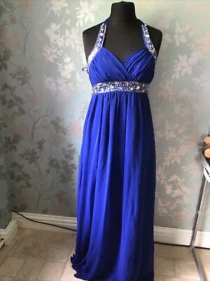 £12.99 • Buy Eva And Lola Royal Blue Long Halter Neck Special Occasion Dress Size 8/10 Gems