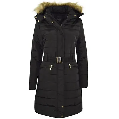 £34.99 • Buy Women’s Designer Winter Parker Quilted Coat Fur Hooded Long Ladies Outerwear Jkt