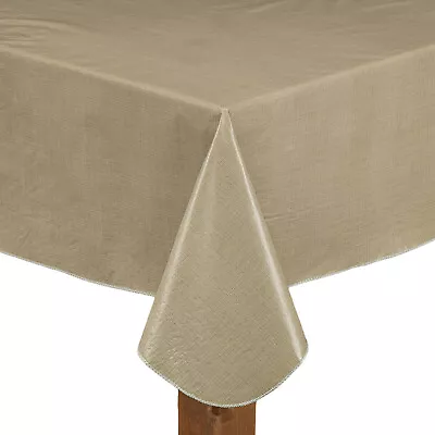 Taupe Round Café Deauville 100% Vinyl Tablecloth Washable New 70x70 X0.25 Inch • $19.19