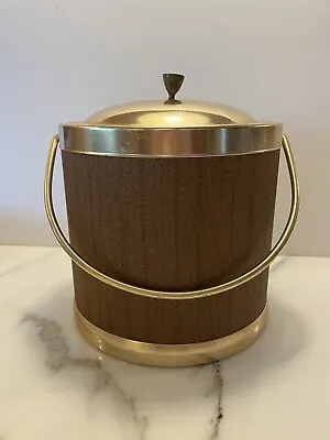 Vintage MCM Gold Aluminum Ice Bucket Made In Italy Wood Mod Century Modern • $12.50