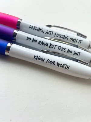 £8 • Buy SWEARY PENS 3 Pack / Funny Rude Pens / FEMINIST Pack