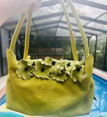 BergĒ Lime Green Floral Italian Leather AppliquÉ Hand Bag Nwt • $39