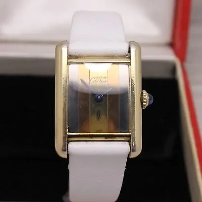 Vintage Cartier Paris Tank Small 21mm 925 Argent Mechanical Tri Gold Watch • $1199.99