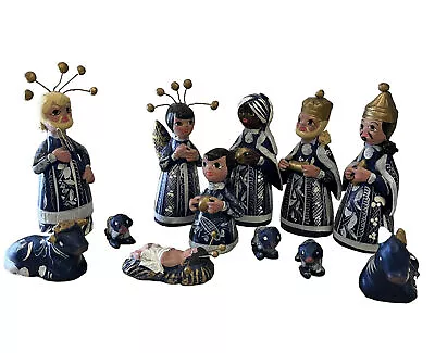 Vintage Tonala Mexican Folk Art Pottery Nativity Set Of 12 Hand Painted • $10