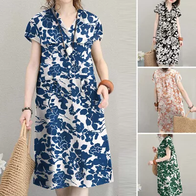 $35.85 • Buy Womens Summer Hawaiian Short Sleeve V Neck Floral Printed Holiday Shirt Dress AU