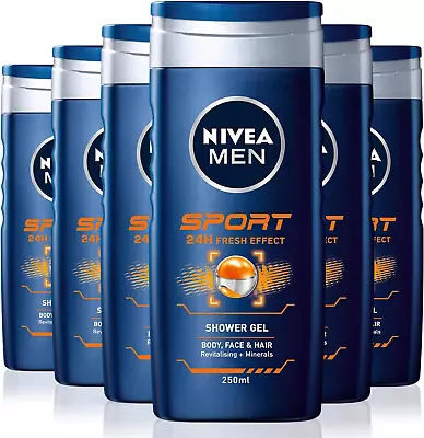 MEN Sport Shower Gel Pack Of 6 (6 X 250 Ml) Anti - Bacterial Body Wash With Lim • £12.93