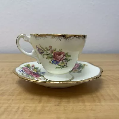 Vintage Foley China  Foley Tulip  White Bone China Teacup & Saucer Gold Trim • $12