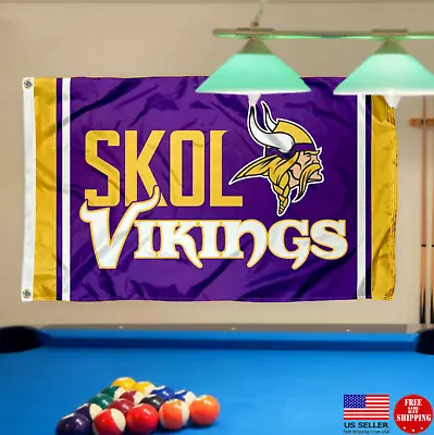 3X5 Flag Man Cave Flags 3 X 5 Banner Viking SKOL New USA Minnesota Vikings • $19.97