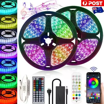 RGB LED Strip Lights 5050 Waterproof IP65 5m 10m 20m IR/APP Controller Adapter • $239.17