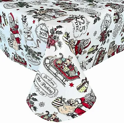 Christmas Vinyl Tablecloth Retro Nostalgia Santas Claus Sleigh Presents Asst. Sz • $13.95