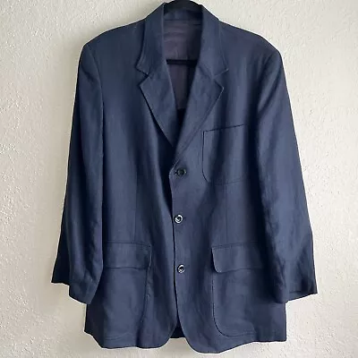 Vintage J.Crew Mens Linen Safari Style Blazer Sport Jacket Size 42R Navy Blue • $39.99