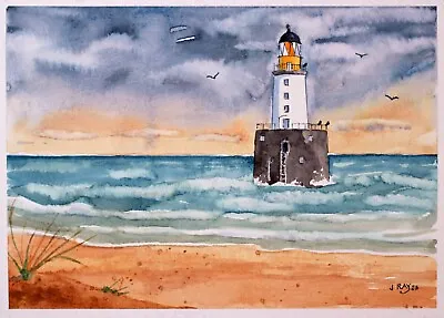 An Original Watercolour Painting Of  Rattray Lighthouse View Aberdeenshire. • £10