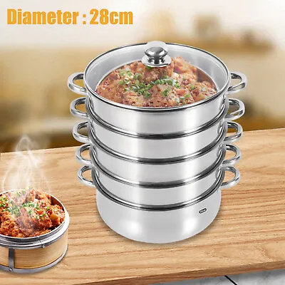 5 Tier Stainless Steel Steam Cooker Steamer Set Pan Cook Pot With Glass Lid USA • $38