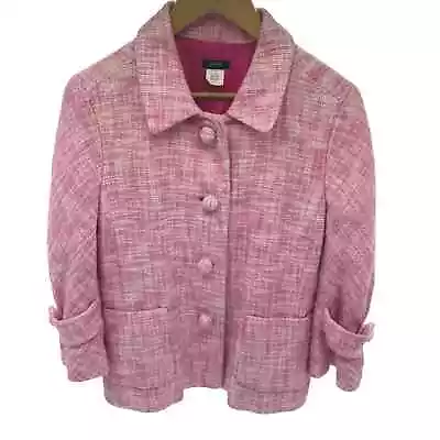 J. Crew Tweed Blazer Womens 10 Barbie Pink Linen Blend Ladies Jacket   • $39