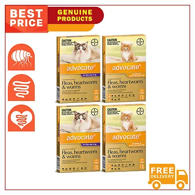 ADVOCATE Flea Heartworm And Worm Control For All Sizes Cats 12 Pipettes AU Shop • $165.97