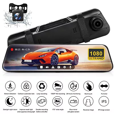 10 Touch Screen Dash Cam Dual Car Rear View Mirror Camera WIFI Video Recorder • $23.39