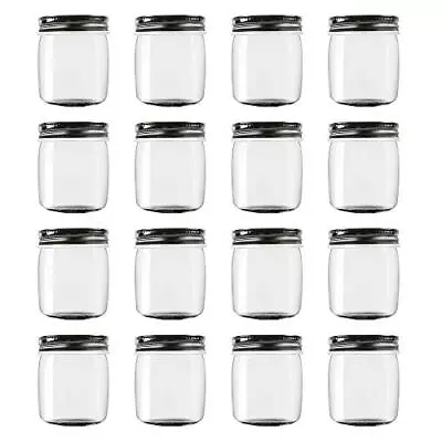 8 Ounce Clear Plastic Jars With Black Lids - Refillable Round Clear Container... • $29.22