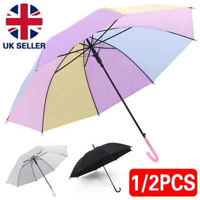 2PCS Classic Walking Stick Umbrella Crook Handle Long Black/White Wedding Brolly • £6.60