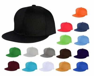 $9.99 • Buy L.O.G.A Plain Blank Solid Polyester Fitted Sized Flat Bill Cap Hat 9 Sizes