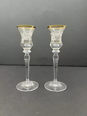 MIKASA Jamestown Gold 3/4  Lead Crystal W/Gold Trim Candle Holder Set Of Two • $20