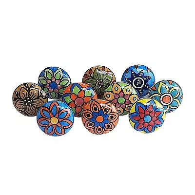 Hand Painted Vintage Ceramic Knobs For Kitchen Cabinet & Drawer Pulls Set Of 10 • $17.99