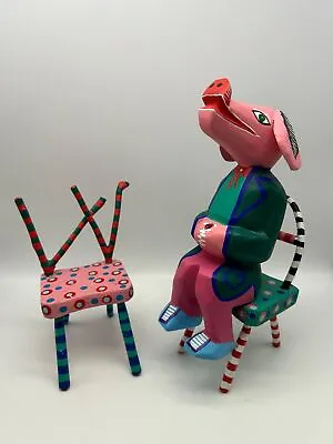 Martin Melchor Mexican Folk Art Handmade Pig With Two Chairs. • $50