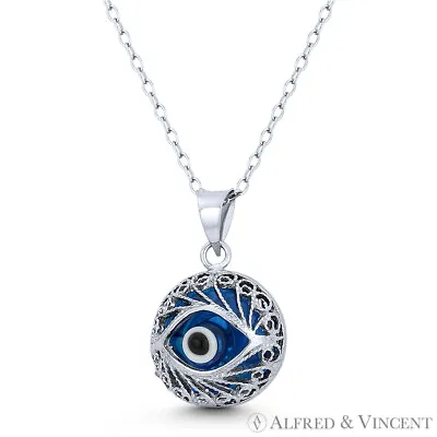 $28.79 • Buy Evil Eye Glass Bead Charm Turkish Nazar Greek Pendant Sterling Silver Necklace