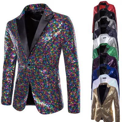 Blazer Suit Tops Mens Show Tuxedo Dress Coat Sequin Club Prom Party Suit Jackets • $48.08