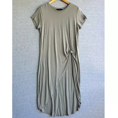 DECJUBA Dress Womens Large Grey Green Soft Tshirt Midi Hi-Low Knotted Casual • $34.99