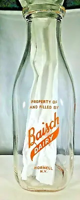 Baisch Dairy Milk Bottle Hornell NY 1 Quart Pyroglaze • $13.75