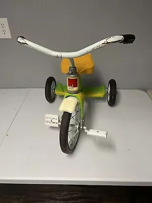 Vintage AMF Junior Tricycle Neon Sunburst Tricolor Yellow Green Orange Working • $99.95