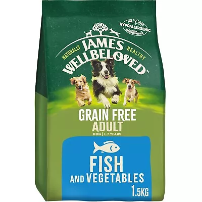 1.5kg James Wellbeloved Grain Free Adult Complete Dry Dog Food Biscuits Fish • £13.21