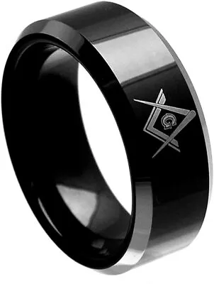 8mm Tungsten Carbide Black Enamel With Masonic Symbol Wedding Band Ring • $33.60