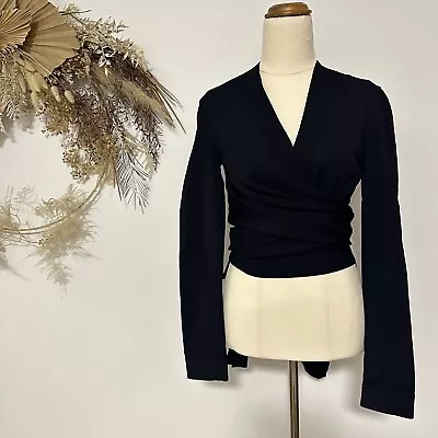 $190 • Buy Scanlan And Theodore Crepe Knit Wrap Top Long Sleeve Black Designer Size M / L