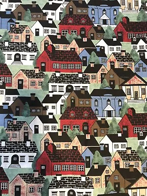 Vintage Fabric Traditions Neighborhood Houses Homes 7 Yards 1993 Cotton Quilting • $45.97