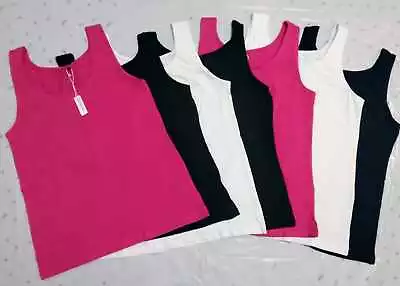 Women's Stretchy Plain Vest Ladies Strappy Tank Tops Cami High Quality • £4.95