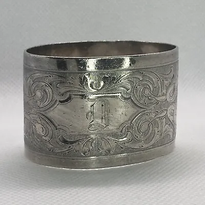 Victorian Coin Or Sterling Silver Hand Engraved Oval Napkin Ring  D  Monogram • $50