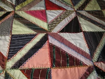 Antique Patchwork Crazy Quilt Cotton & Silk Handmade 67 X83  • $69