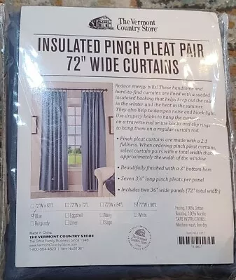 Vermont Country Store Pinch Pleat Insulated Curtains Blue 81061 72  W X 96  L • $39.99