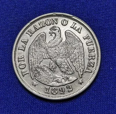 1892-So Chile Silver 20 Centavos UNC Details Cleaned. - 79 • $40