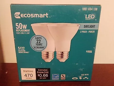 EcoSmart 50-Watt Equivalent PAR20 Dimmable LED Light Bulb Daylight (2-Pack) • $12.99