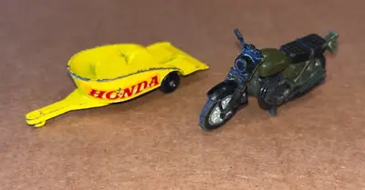 2 Vintage Matchbox #38 HONDA MOTORCYCLE TRAILER / HONDARORA MILITARY MOTORCYCLE • $8.99