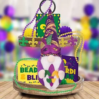  Mardi Gras Gnomes Party Decorations Mardi Gras Beads Mask Gnomes Plush Decor • $9.36