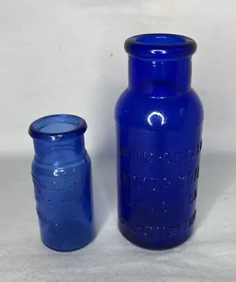 2 Vintage Bromo-Seltzer Emerson Drug Cobalt Blue Glass Medicine Bottles Embossed • $9.99