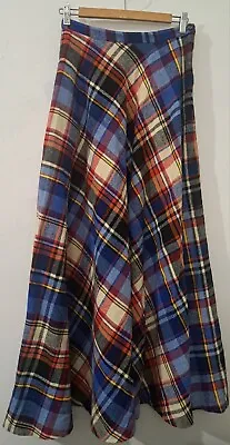 Vintage Womens Small Junior Mates Of Boston Wool Tartan Plaid Maxi Flare  Skirt • $75