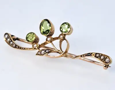 15ct Gold Pendant Pearl And Peridot Gold Brooch With Pin - 15ct Yellow Gold • £157.25
